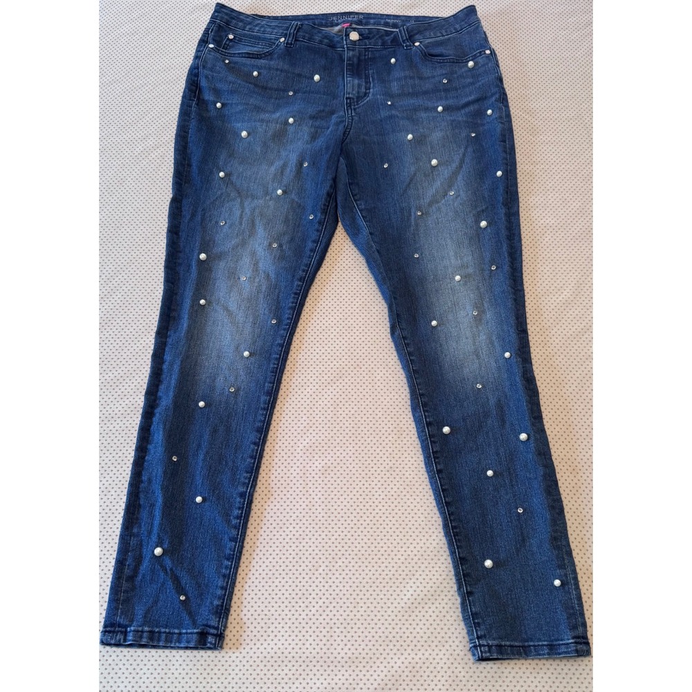 Jennifer Lopez Women's Skinny Jeans Pearl Rhinestone Embellished BLING Size 14